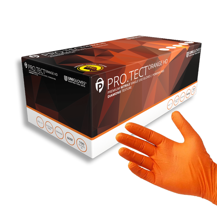 Orange Heavy Duty Disposable Nitrile Gloves- Pack of 100