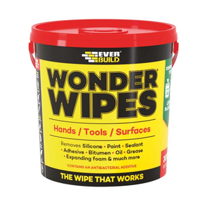 Everbuild Wonder Wipes container with red lid and yellow label on a white background