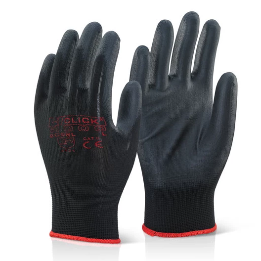 Black PU Coated Work Gloves- 10 Pairs
